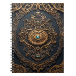 Caderno Espiral Design ornamentado antigo Dourado e azul