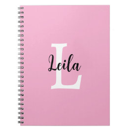 Caderno Espiral Design Personalizado Nome Monograma Rosa em Script