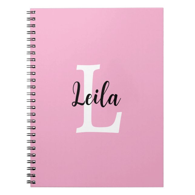 Caderno Espiral Design Personalizado Nome Monograma Rosa em Script (Frente)