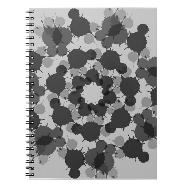 Caderno Espiral design preto-abstrato e-cinza (Frente)