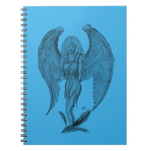 Caderno Espiral Design preto e azul do anjo