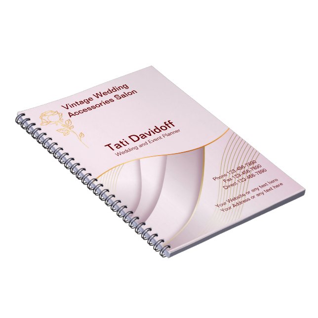 Caderno Espiral Design Suave Elegante Cor rosa Dourada (Lado Direito)