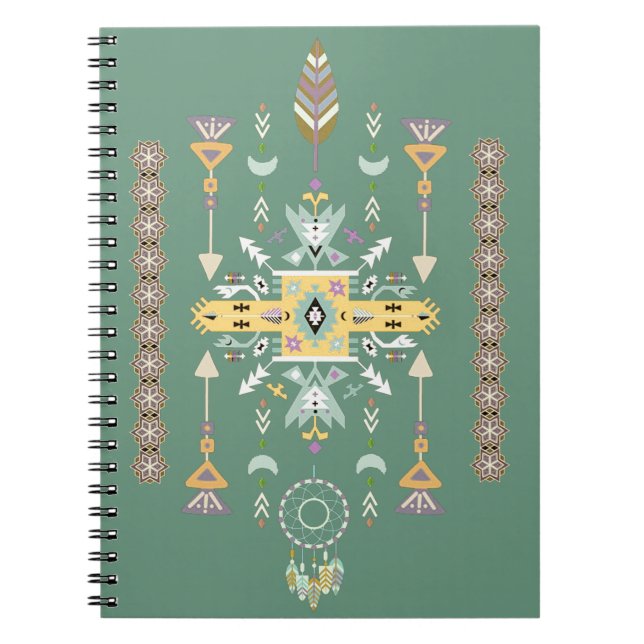 Caderno Espiral Design tribal amarelo e verde (Frente)