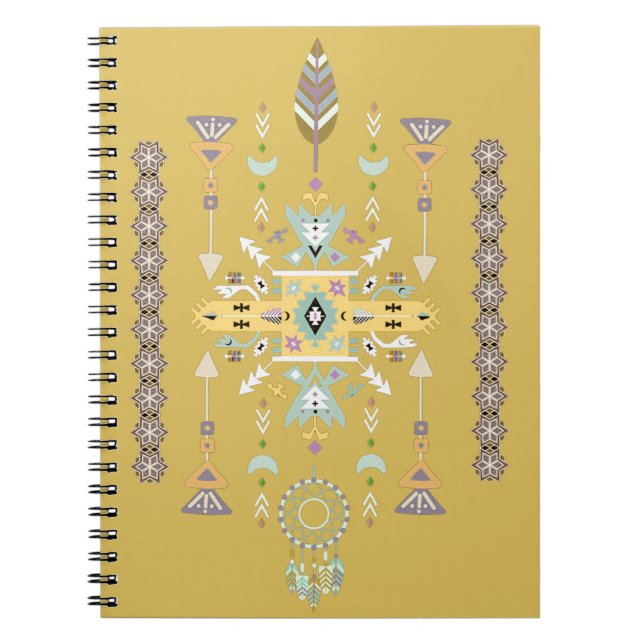 Caderno Espiral Design tribal amarelo e verde (Frente)