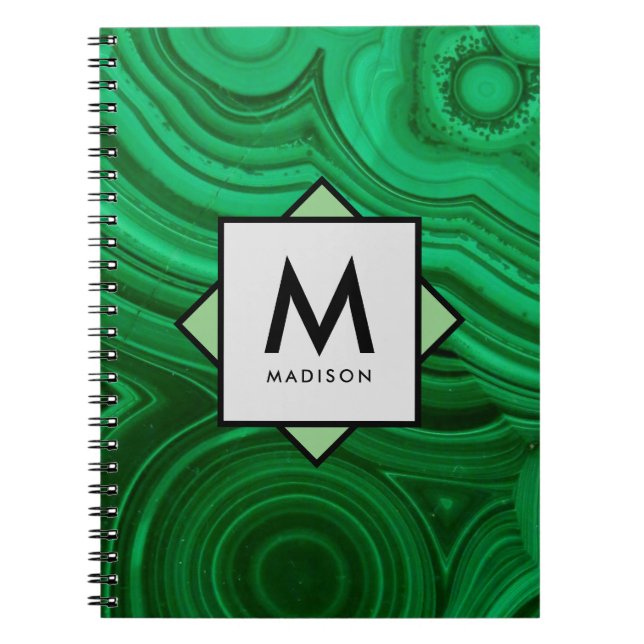 Caderno Espiral Design Verde Mineral com Nome e Monograma ativado (Frente)