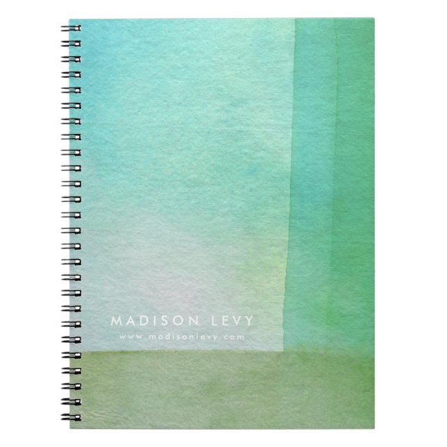 Caderno Espiral Designer Linhas Verdes Aquarela Mo (Frente)