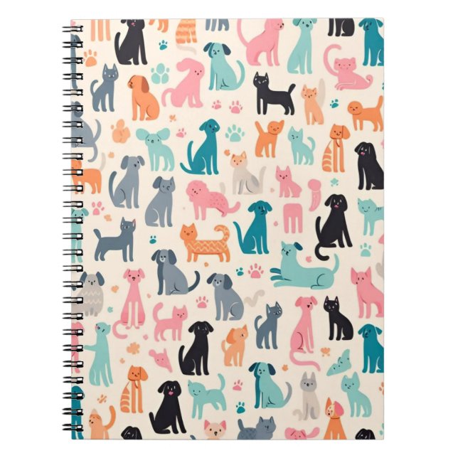 Caderno Espiral Designs De Animais Cachorros Sem Costura Cachorro  (Frente)