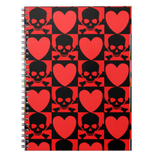 Caderno Espiral Designs with Skulls and Hearts Back to School