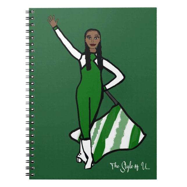 Caderno Espiral Destaque Branco Verde do Dançarino de Sinalizador  (Frente)