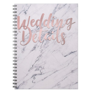 CADERNO ESPIRAL DETALHES DE NOIVA MODERNO MÁRMORE ROSA DOURADO