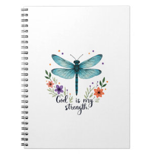 Caderno Espiral Deus é minha força Floral Libélula Camiseta Cristã