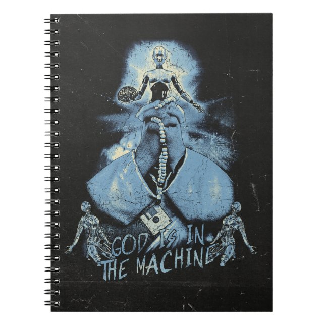 Caderno Espiral Deus está na máquina - Design Techno-Dystopian (Frente)