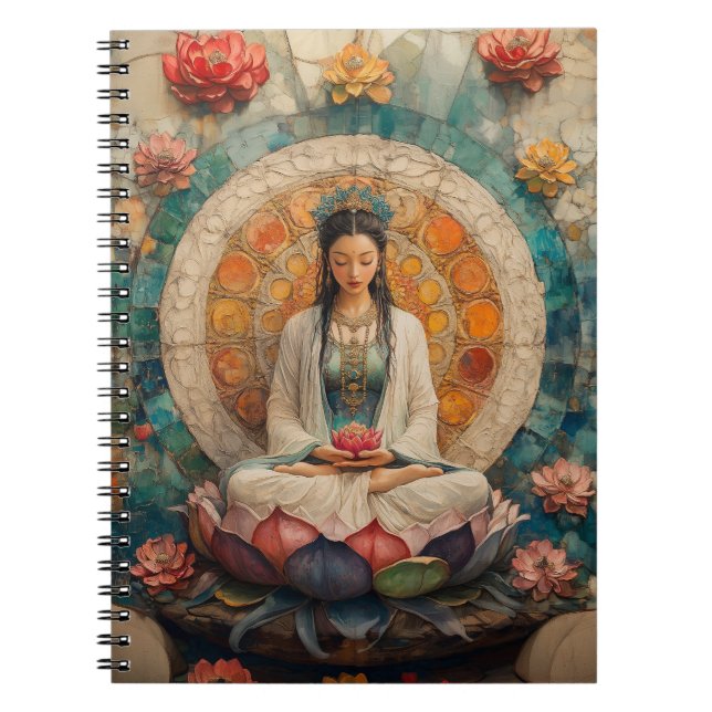 Caderno Espiral Deusa Budista Quan Yin Retrait Pintura (Frente)