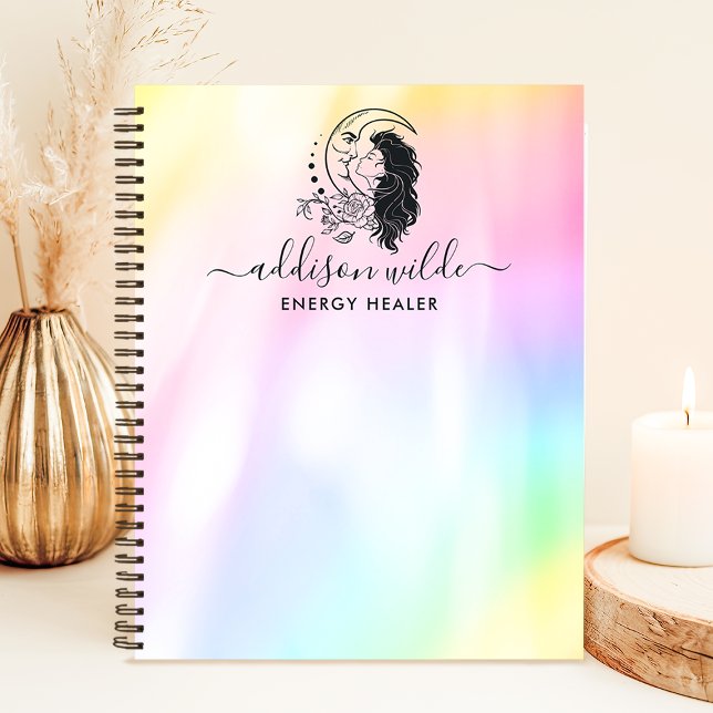 Caderno Espiral Deusa do Luar Místico Celestial Arco-íris Personal (Criador carregado)