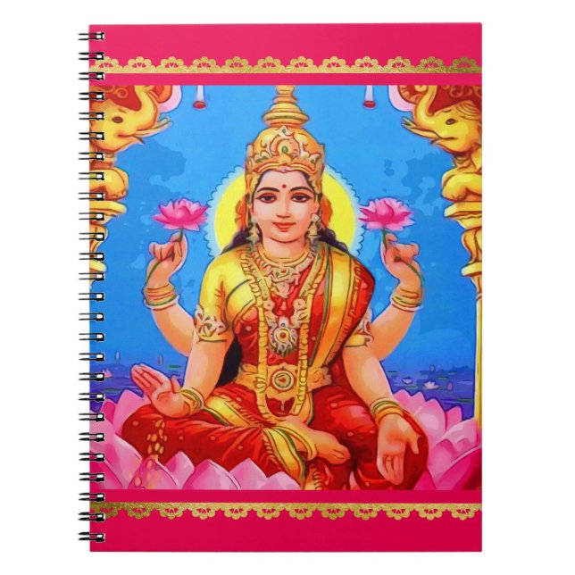 Caderno Espiral Deusa dourada bonita de Lakshmi Diwali (Frente)