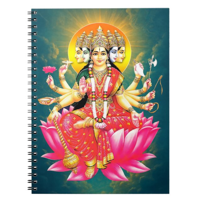 Caderno Espiral Deusa Gayatri Devi no Lotus Hindu Deity (Frente)