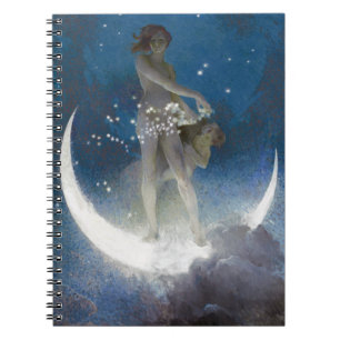 Caderno Espiral Deusa Lua à Noite Espalhando Estrelas