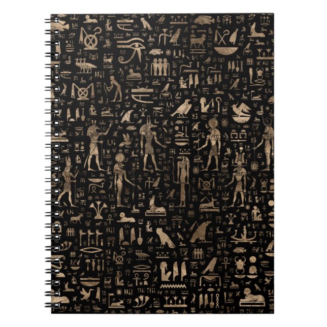 Caderno Espiral Deuses e hieroglyphs egípcios antigos (Frente)