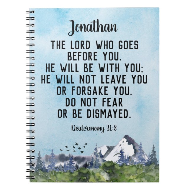 Caderno Espiral Deuteronomia 31 8 Bíblia Verso Natureza da Aquarel (Frente)