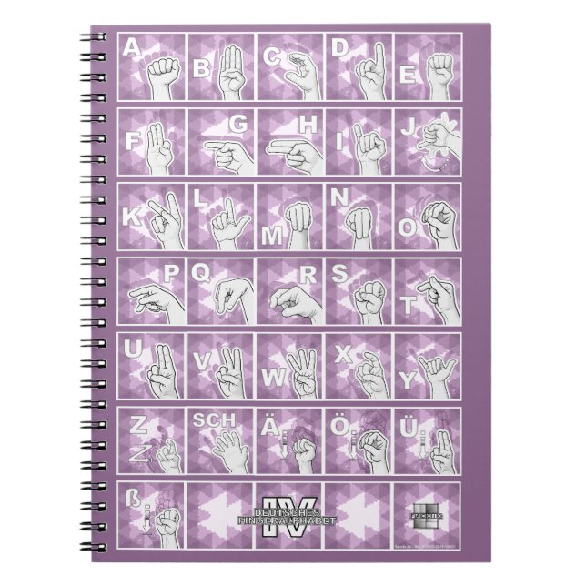 Caderno Espiral Deutsches Fingeralphabet 4 - lavendelgrau / (Frente)