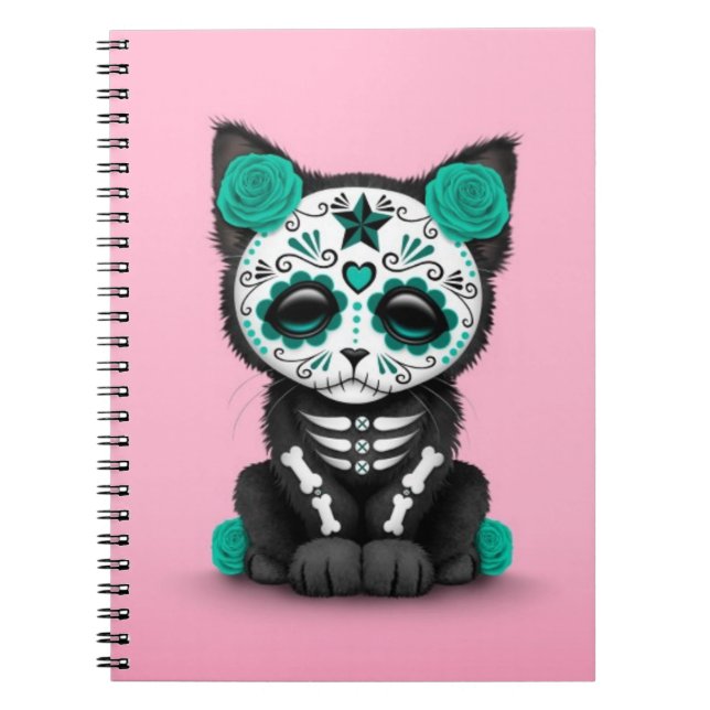 Caderno Espiral Dia azul da cerceta bonito do gato inoperante do (Frente)