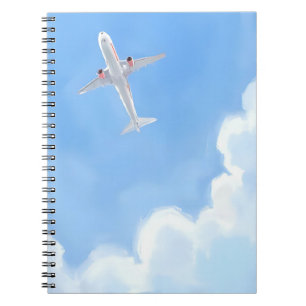 Caderno Espiral Dia Bonito Céu Azul Nuvens Avião Aquarela