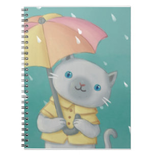 Caderno Espiral Dia chuvoso: Ilustração de Cat & Umbrella