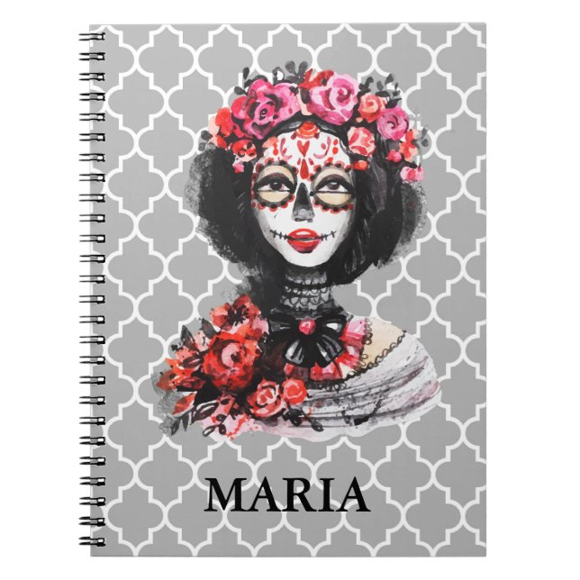 Caderno Espiral Dia da aguarela dos rosas inoperantes do crânio (Frente)