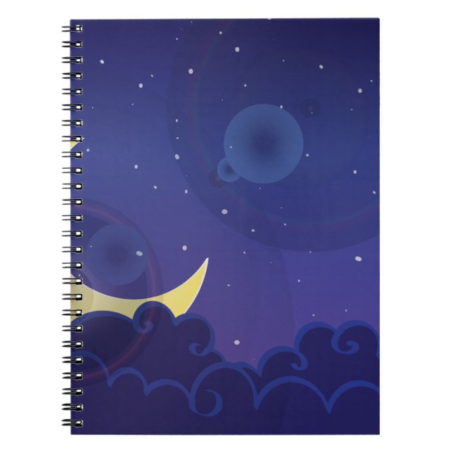 Caderno Espiral Dia da noite, lua, azul-da-noite (Frente)