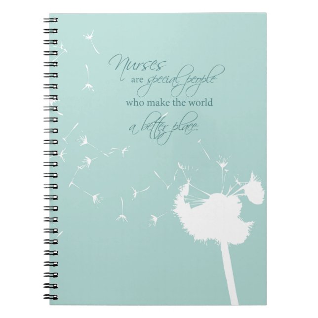 Caderno Espiral Dia das Enfermeiras com Dandelion a soprar no Teal (Frente)