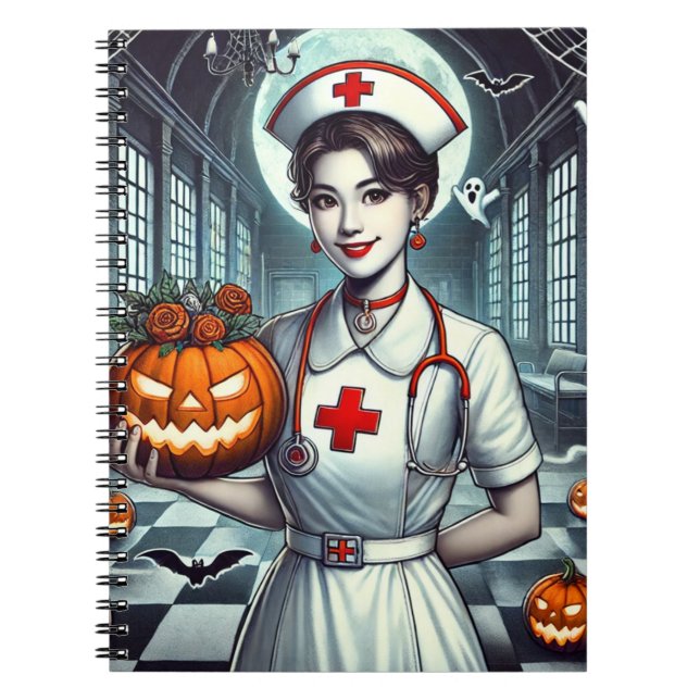 Caderno Espiral Dia de enfermeira do Dia das Bruxas do Notepad (Frente)
