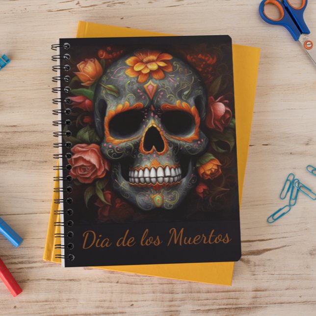 Caderno Espiral Dia de los Muertos pintou crânio personalizável (Criador carregado)