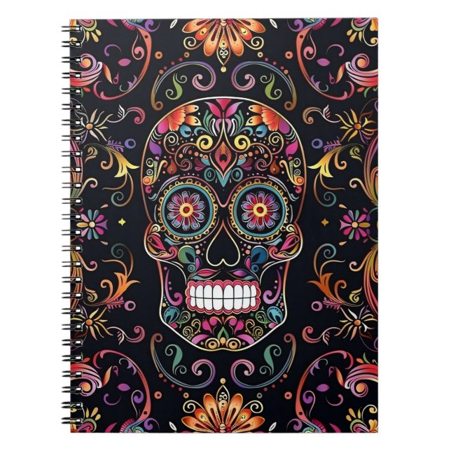 Caderno Espiral Dia de los Muertos Sugar Crânio Notebook espiral (Frente)