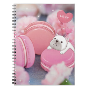 Caderno Espiral Dia de os namorados: Bulldog Francês, Macarons & F