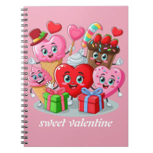 Caderno Espiral Dia de os namorados de Cartoon Heart & Sweet amigo