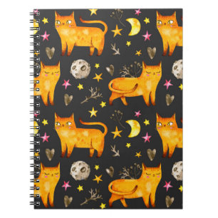Caderno Espiral Dia de os namorados sem costura com gatos, estrela
