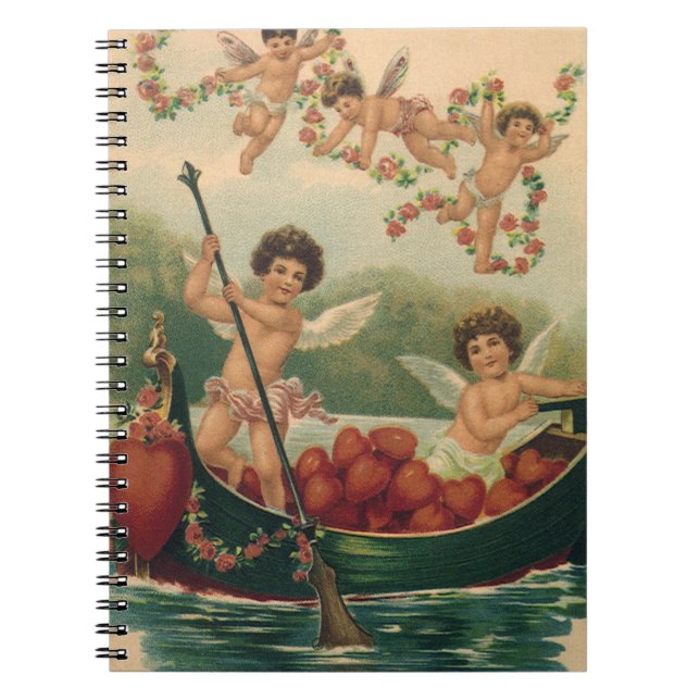 Caderno Espiral Dia de os namorados Vintage, Cherubs vitorianos em (Frente)