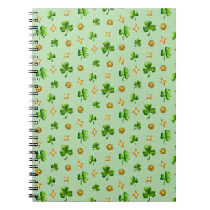 Caderno Espiral Dia de São Patrício Diversão Padrão de Trevo e Moe