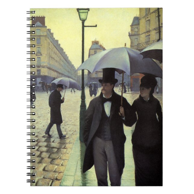 Caderno Espiral Dia Rainy da Rua Paris por Gustave Caillebotte (Frente)