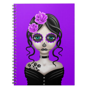 Caderno Espiral Dia triste da menina inoperante no roxo