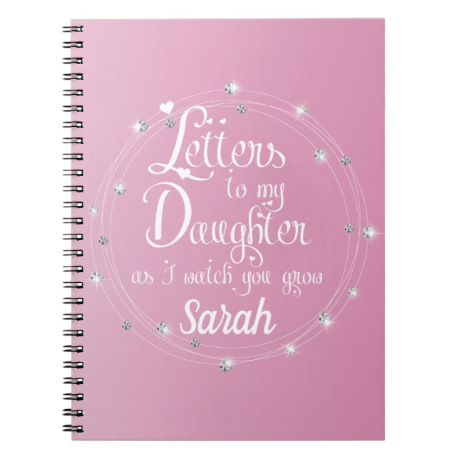 Caderno Espiral Diamante elegante rosa-claro Letras design chic (Frente)