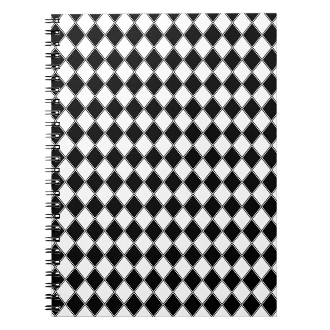 Caderno Espiral Diamante Preto e Branco com Padrão Argyle (Frente)