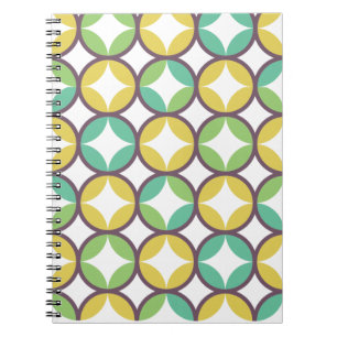 Caderno Espiral Diamante retrô em padrão circular Azul Dourado