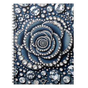 Caderno Espiral Diamante Rosa e Brilho Glam Denim Jóias