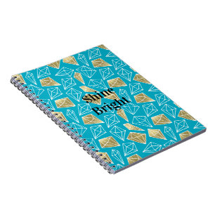 Caderno Espiral Diamantes Dourados Azuis de Turquoise Chic