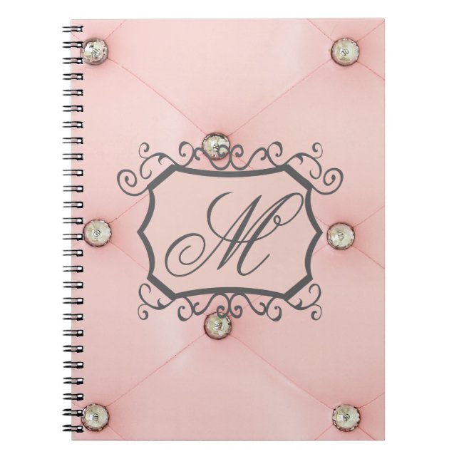 Caderno Espiral Diamond Bling Pink Tufado Monograma Nota (Frente)