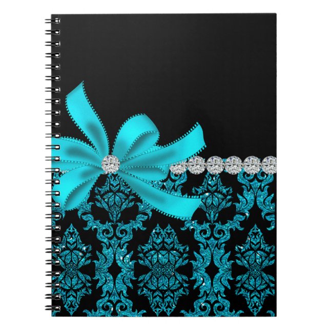 Caderno Espiral Diamond Damask (Glitter Teal) (Frente)