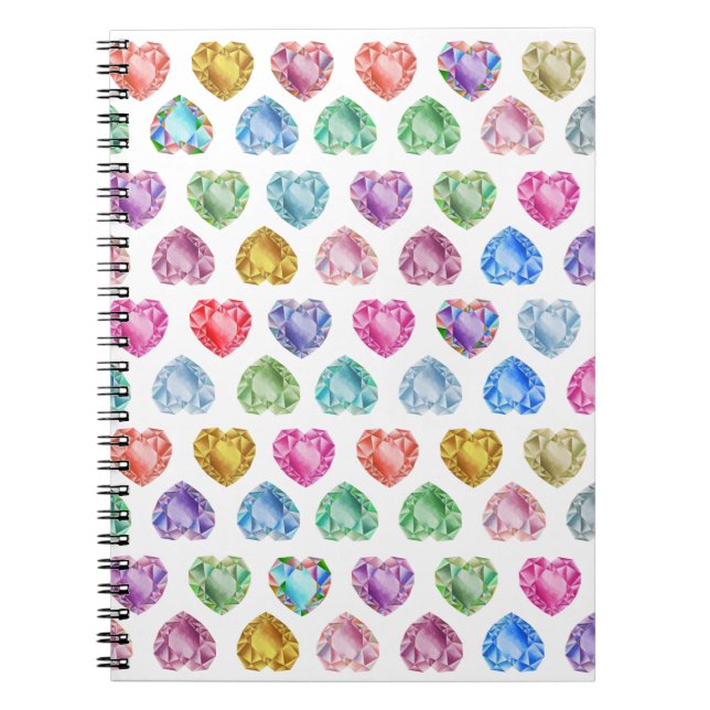 Caderno Espiral Diamond Heart Watercolor Pattern Cute Pastel Girly (Frente)