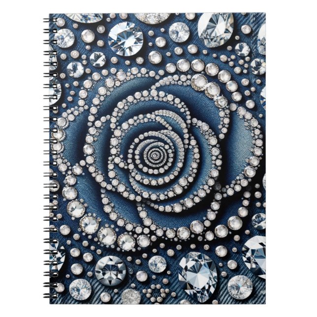 Caderno Espiral Diamond Rosa e Denim Glam Bling Jewels (Frente)