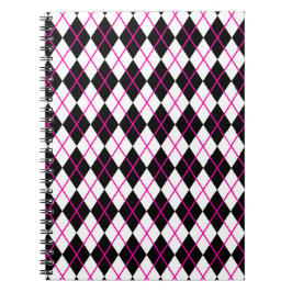 Caderno Espiral Diamond Shape Argyle Print Black and Pink